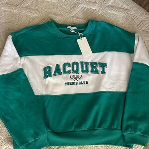 Z Supply Active Green and White striped Racquet Tennis Club Sweatshirt